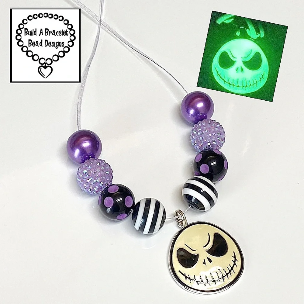 Handmade Glow In The Dark Jack Skellington Necklace